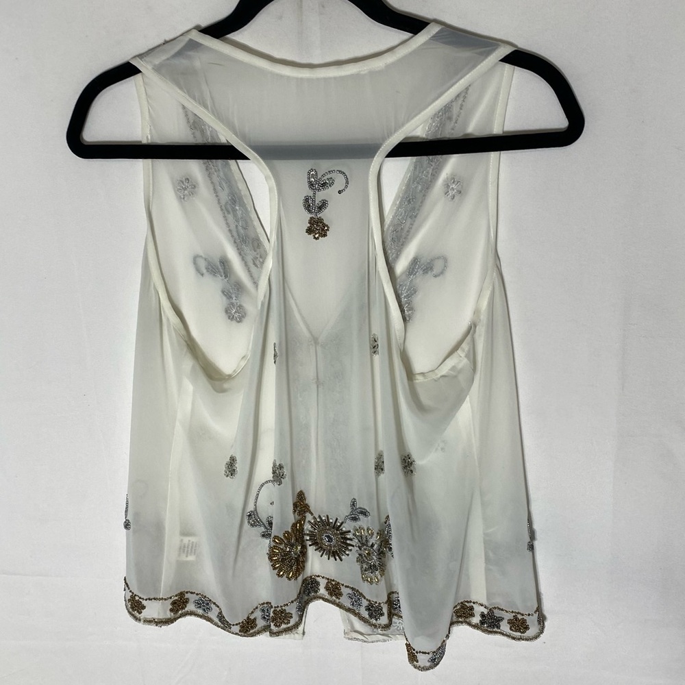 Vintage White Sheer Vest With Intricate Metallic Beading S Boho Whimsigoth Fairy - Picture 15 of 16